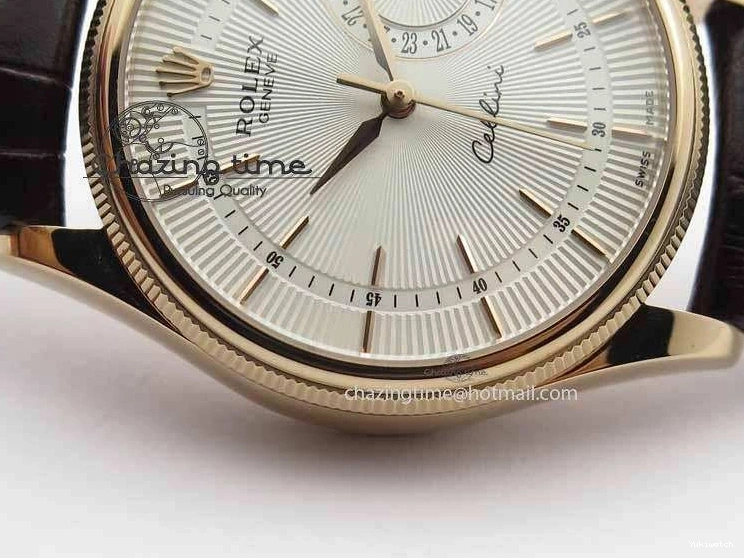 Brown On VF Date Best Cellini Dial A3165 White Strap RG Stick Markers Leather Edition 0104